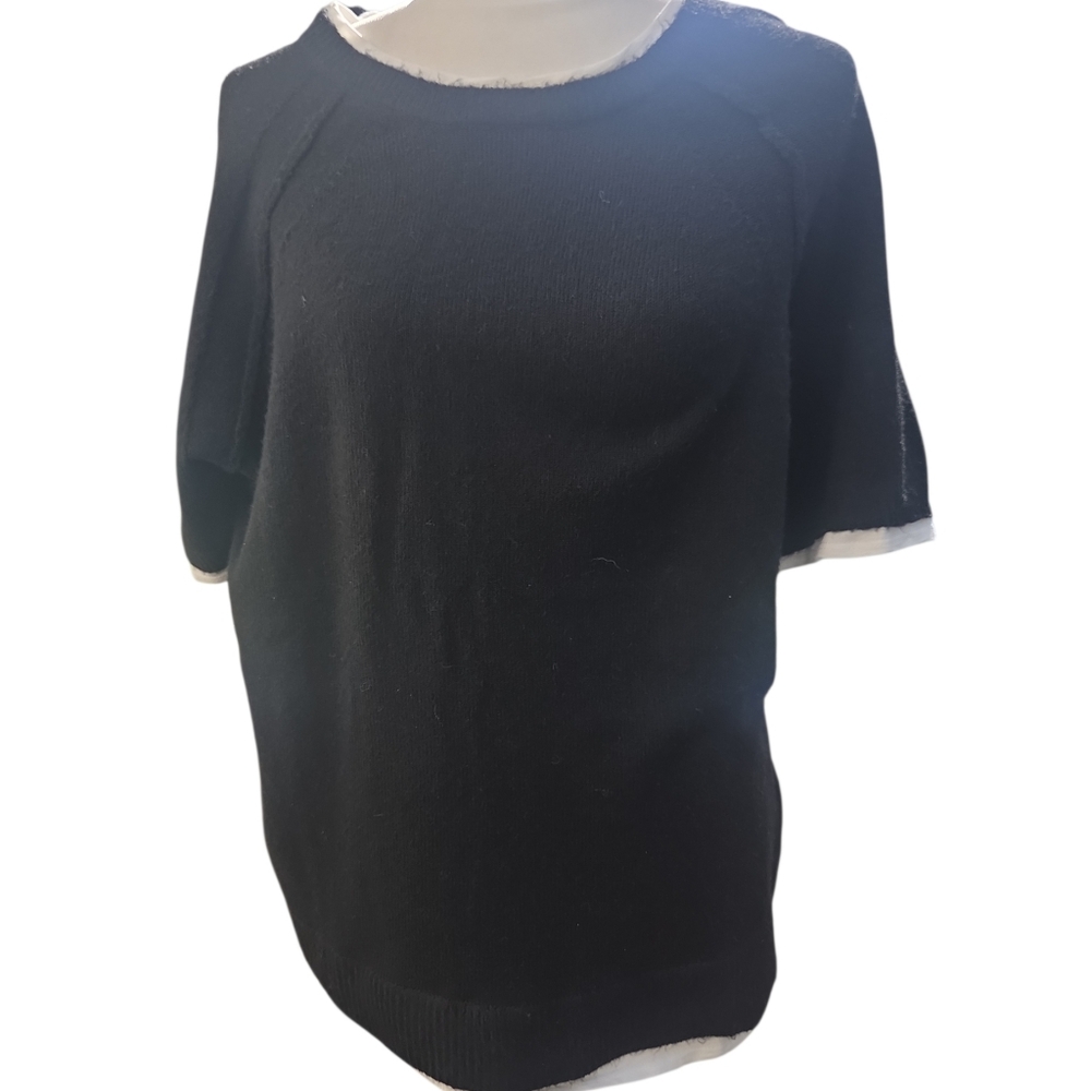 New 1x Design History Black Sweater with White t-shirt Neck Trim Nwt